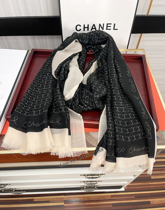 CHANEL官網新款香奈兒雙c系列300支羊絨長巾女士圍巾披肩 mmyj2440